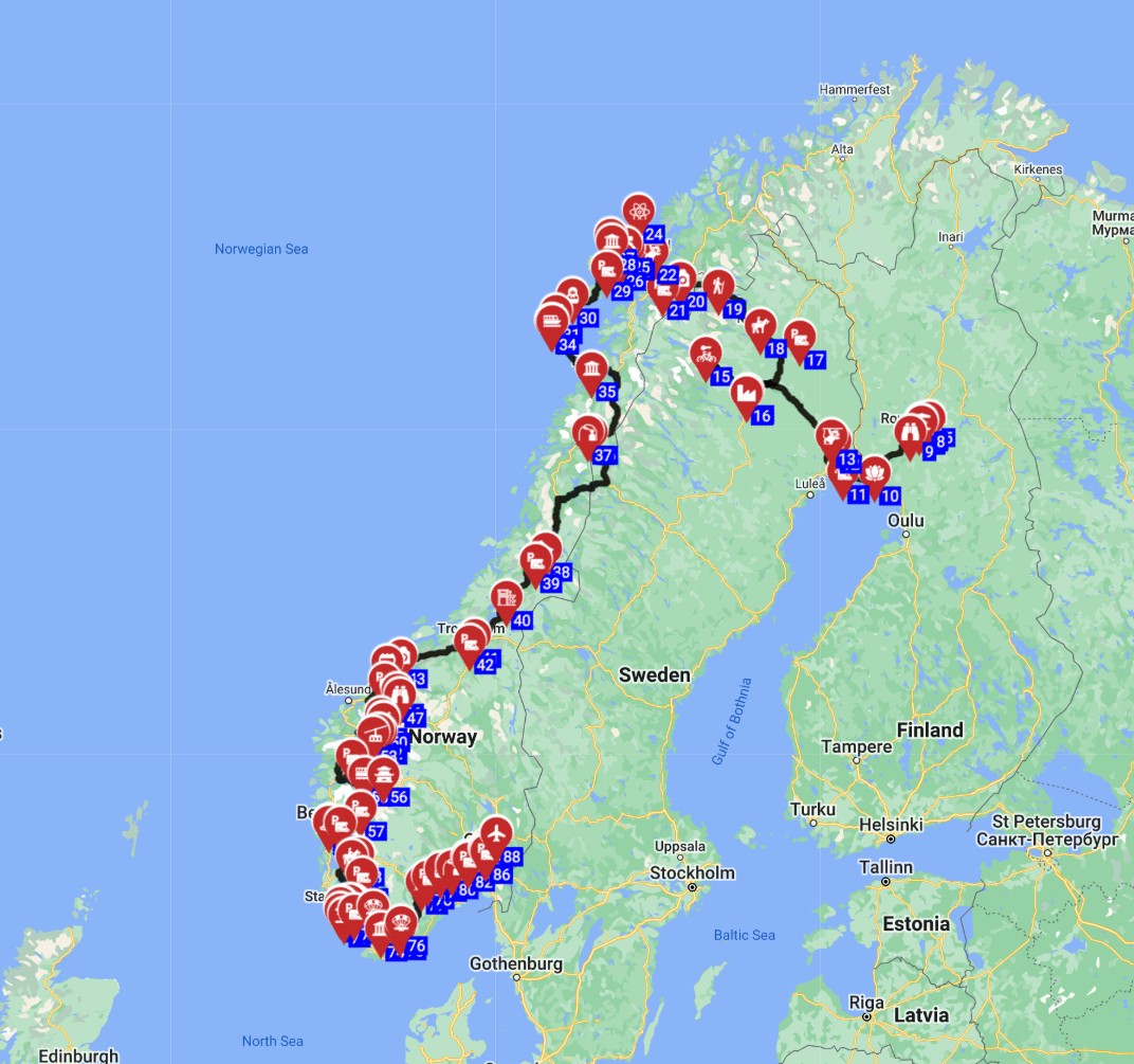 Map for Rovaniemi to Oslo one way - The Nordic Explorers Route